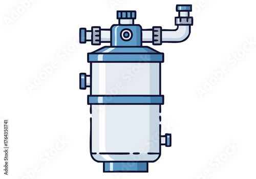 Clean illustration of a water filter system. Modern, minimalist design with blue and white tones. Ideal for technical, industrial, or plumbing-related visuals.