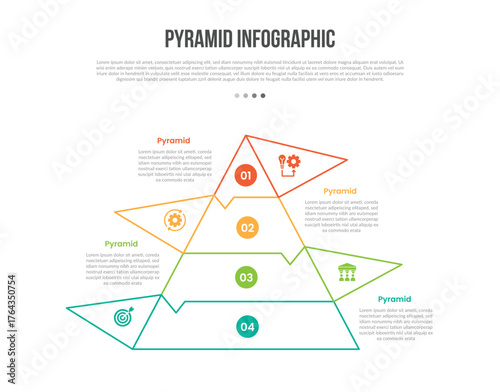 pyramid base shape infographics template diagram with simple shape with triangle extrude opposite with 4 point step creative simple flat outline