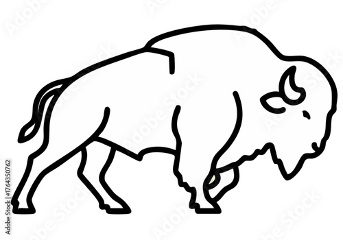 Clean line art icon of a bison. Simple, modern design. Ideal for branding, website graphics, and illustrations. Versatile and scalable.