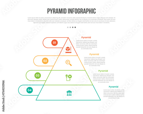 pyramid base shape infographics template diagram with standing shape with round rectangle extrude with 4 point step creative simple flat outline