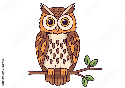 Cute owl illustration on a branch, featuring a moon watch design. Simple, modern, and visually appealing for branding and design projects.
