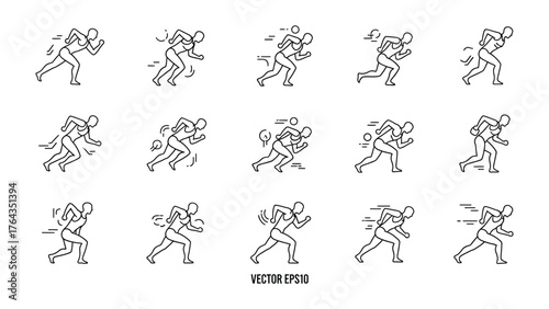 Sprint Sequence: a runner's stride cycle illustration to represent motion, speed, and athleticism. A clear line art captures each stage of the runner's sprint in action.