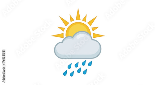 Weather forecast icon sun behind a cloud with rain falling