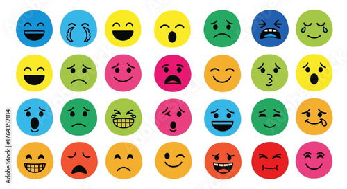 Colorful Emoji Faces Set Showing Various Emotions
