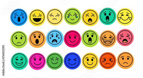 Colorful Emoji Faces Set Showing Various Emotions