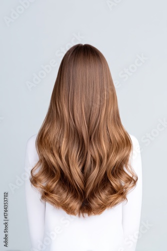Elegant Long Shiny Brown Hair with Beautiful Waves from the Back
