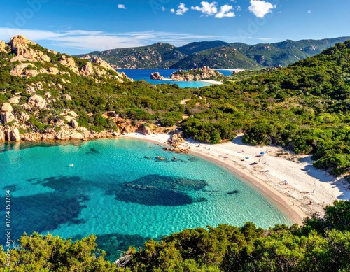 Fototapeta Naklejka Na Ścianę i Meble -  Scenic Sardinia Beach - Turquoise Waters and Lush Greenery in Italy.
