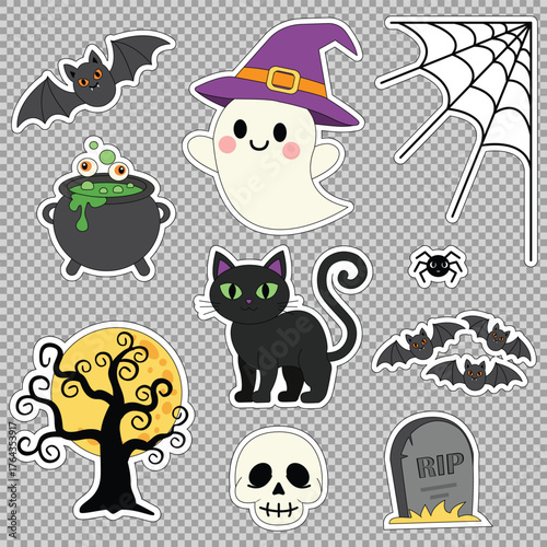 Halloween sticker set. Vector illustration.