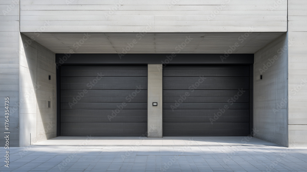 Fototapeta premium Contemporary minimalistic garages with sleek gates. Clean design, modern aesthetics, and functional architecture.