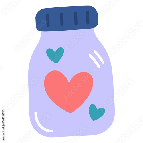 bottle with doodle hearts hand drawn flat color vector illustration template design