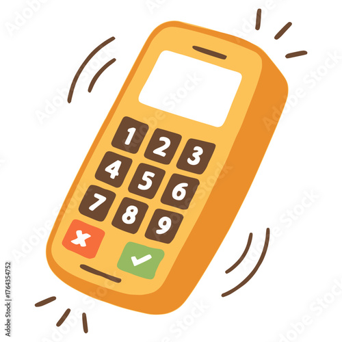 retro mobile cellphone portable telephone flat color vector illustration template design