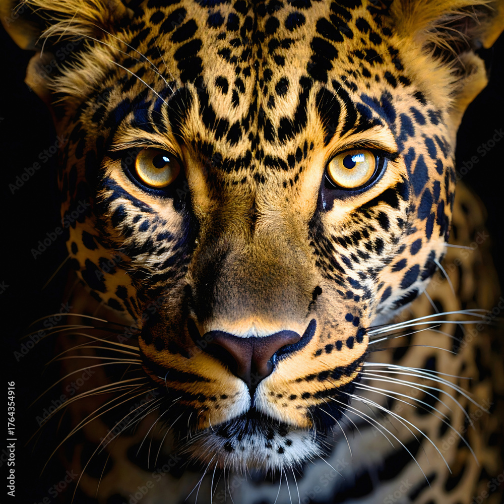 Fototapeta premium Close up portrait of a leopard with piercing eyes and spotted coat