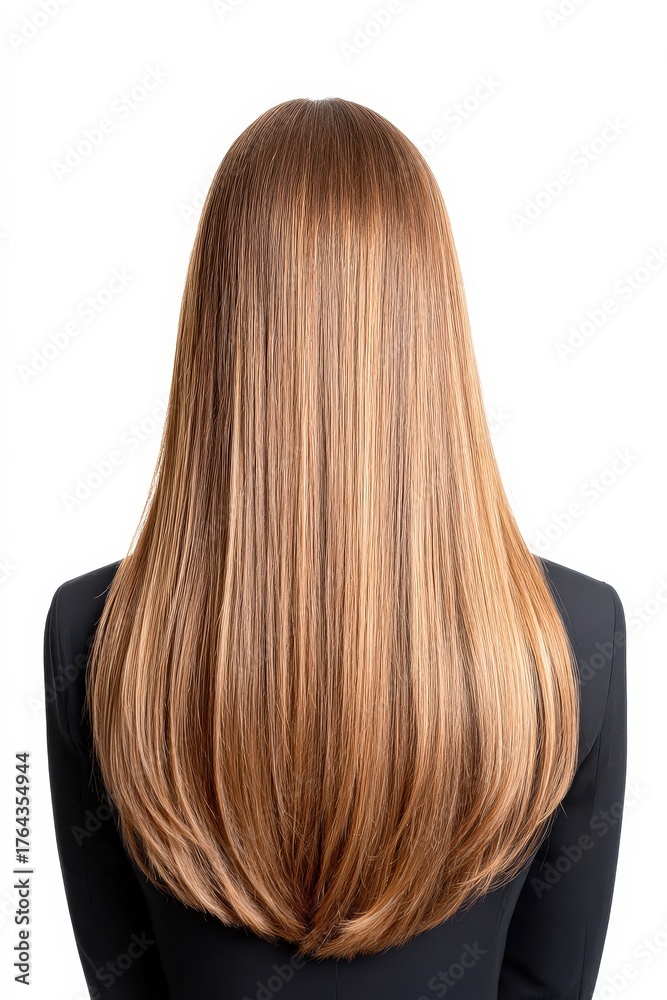 Naklejka premium Long Smooth Hair Back View on White Background for Beauty Themes