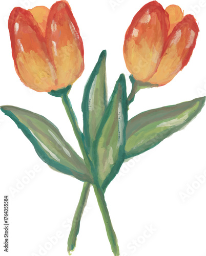 Vibrant Hand-Painted Orange and Yellow Tulips