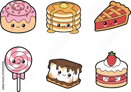 Cute Sweet Treats Party Characters 2 Vector Illustration Set