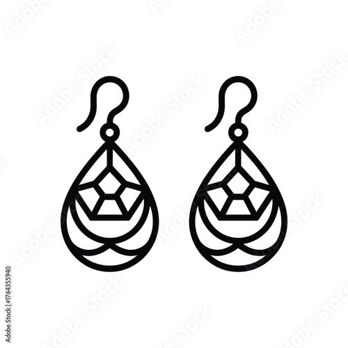 Elegant teardrop outline earrings with geometric gemstone detail