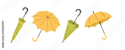 Collection of Yellow and Green Umbrellas. Set of umbrella illustration.