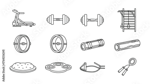 Gym Equipment Set: A meticulously illustrated collection of essential gym tools, each representing a step toward physical well-being. This image encapsulates the essence of fitness and health.