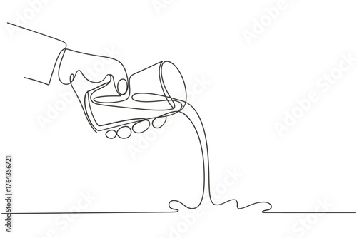 Continuous line drawing of a hand pouring liquid from a glass