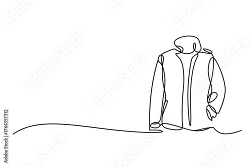 Minimalist continuous line drawing of a puffer jacket