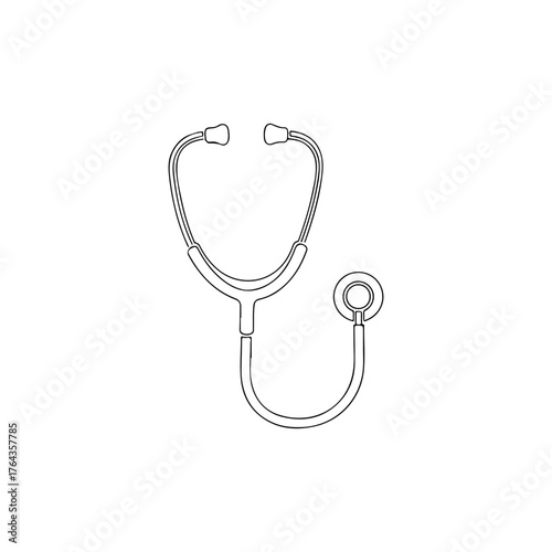 Vector art of outline drawing of a stethoscope, a medical instrument used for listening to internal body sounds