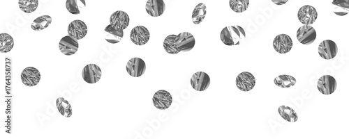 Silver confetti circles isolated. Round paper party confetti pattern, metal foil birthday decoration, surprise element vector illustration