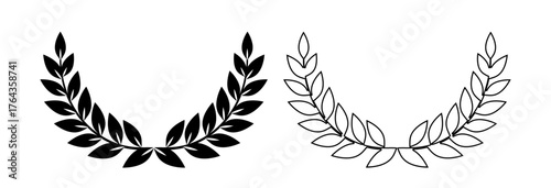 Laurel wreath icon, award symbol with leaf and branch in a circle