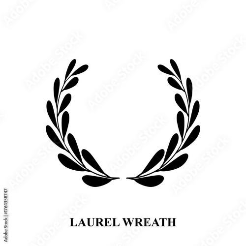 Laurel wreath icon, award symbol with leaf and branch in a circle