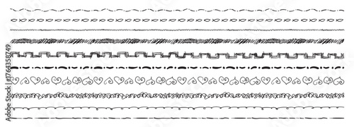 Hand drawn border lines. Doodle wave underline set, vintage squiggle ornament