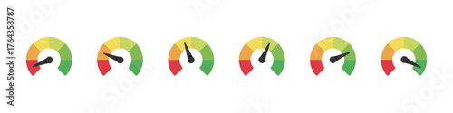 Credit score meter. Debt scale vector set. Isolated credit score rating set.