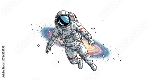 Astronaut floating in vibrant galaxy, perfect for space exploration and science concepts