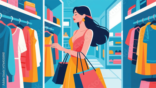 A Woman Shopping At A Clothing Store Illustrator Artwork Banner Background Design Template 