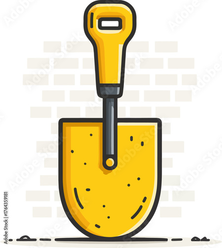 Modern illustration featuring a trowel with cement and concrete in various colors as an icon