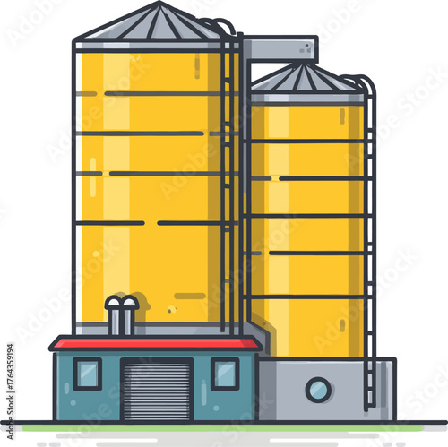 The modern illustration icon showcases a cement silo with a concrete and colorful design