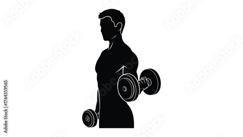 Weightlifting Silhouette: A monochrome silhouette of a muscular individual engaged in weightlifting. Focused on strength, fitness, and physical well-being.