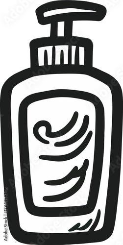 A soap bottle with a floral scent is illustrated in a modern style on the icon line