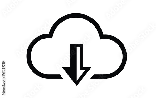 Black Cloud with Download Arrow on White Represents Digital Storage