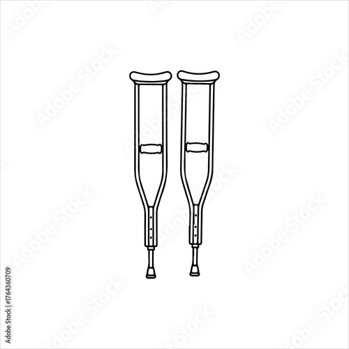 Vector art of a pair of adjustable aluminum forearm crutches, , symbolizing mobility aid, recovery, and physical therapy
