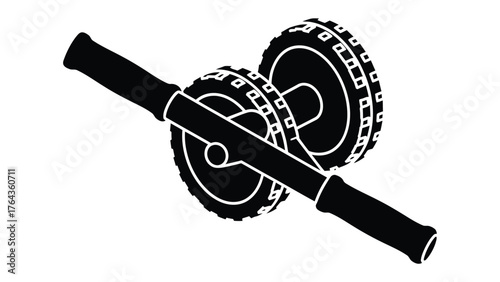 Ab wheel silhouette:  A graphic silhouette of an ab wheel, designed for core strengthening. This illustration is perfect for fitness or exercise related themes. 
