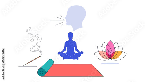 Mindful Serenity: A visual representation of a meditative practice, using graphic elements to symbolize breath, focus, and the calm of meditation.