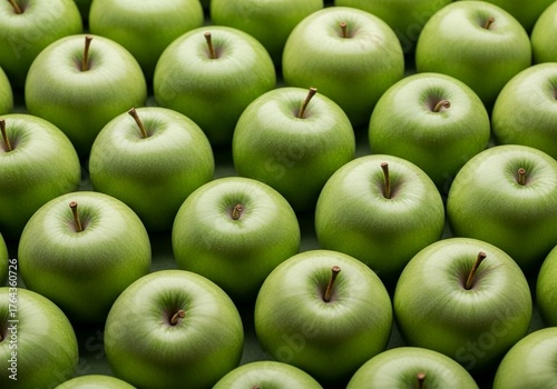 Vibrant green apples perfectly arranged in a uniform grid, showcasing crispness and freshness for healthy eating inspiration and culinary projects