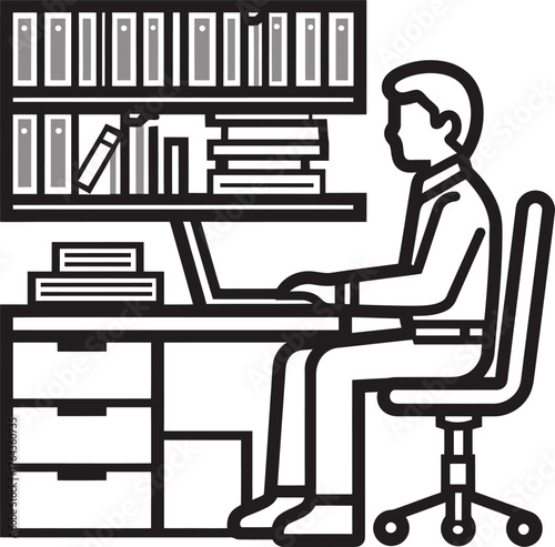 The line icon of a record keeping office assistant is depicted in a modern illustration