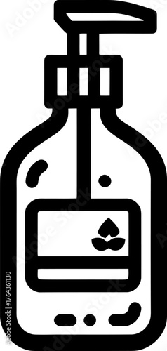 A modern illustration of a floral scented soap bottle is represented by the icon line
