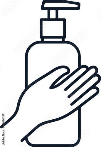 The modern illustration icon line depicts a soap bottle with a floral scent