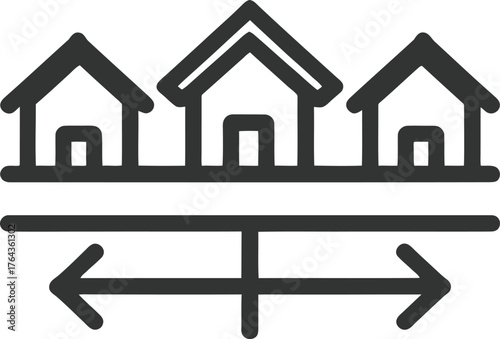 The expansion of city borders is depicted in a modern map line icon illustration