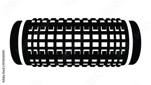 Rolling Cylinder: A striking black and white studio shot highlights a cylindrical object with a crosshatched pattern, evoking a sense of industrial design and precision.