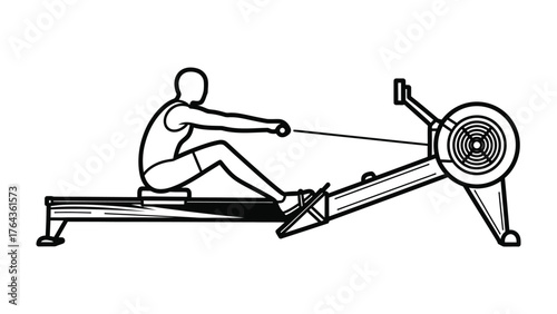 Fitness Machine Exercise: A focused figure engaging in a rigorous exercise on a rowing machine, embodying the pursuit of physical fitness and healthy lifestyle.
