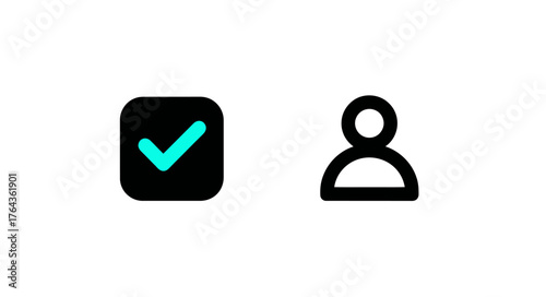 Verified user account and membership status represented by a set of icons featuring a confirmation check mark