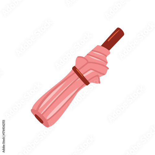 Folded Rain Umbrella Clipart. Pink Umbrella in Closed Position. Closed Pink Umbrella Illustration