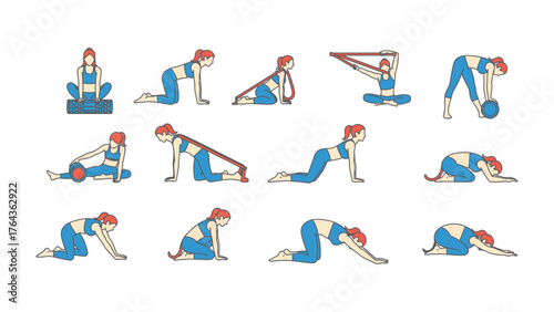 Yoga Poses Demonstration: A visually striking sequence captures a variety of yoga poses, expertly showcasing flexibility, strength, and inner peace